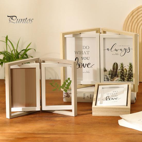 Двойная фоторамка, вертикальная вращающаяся складная фоторамка с оргстеклом, деревенская настольная декоративная фоторамка для домашнего офиса