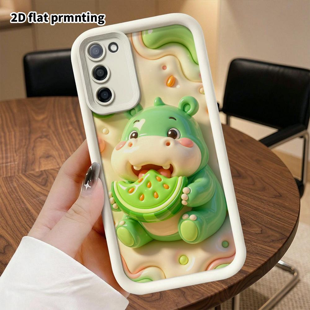 Phone Case: 2D flat design suitable for Samsung Galaxy A34 A35 M05 M06 S20 S22 S21 FE Plus 5G protective case, little hippo eating watermelon, perfect