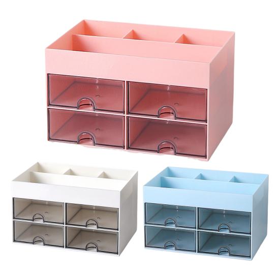 Двухслойный настольный ящик для хранения с ящиками и несколькими отделениями, органайзер для косметических канцелярских принадлежностей, чехол для домашнего офиса