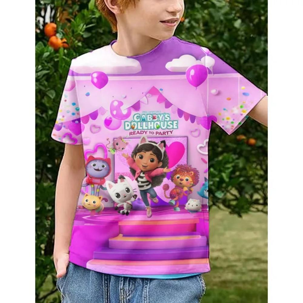 Gabby Dollhouse TV series 3D Printing children T-shirt High Quality Comic Kids Summer Boys/girls O-neck Comfortable Soft Tees  3D Printed Anime TOPS