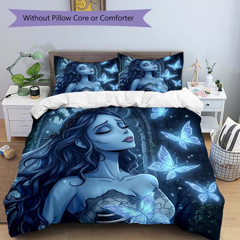 3pcs Duvet Cover Set (1*Duvet Cover + 2*Pillowcase, Without Core), Corpse Bride Print Bedding Set, Bedroom Decor, All‑Season, Birthday Gift
