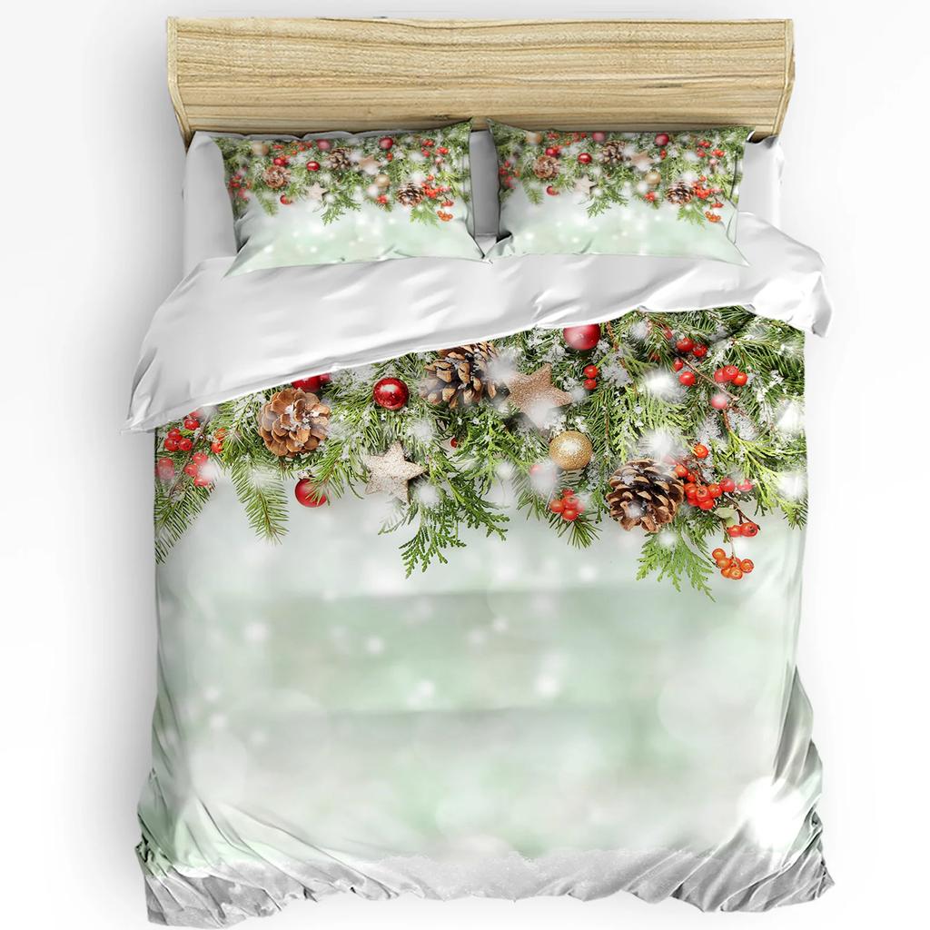 Рождественский Санта Снеговик Снежинка Пододеяльник Комплект постельного белья Домашний текстиль Пододеяльник Наволочки Комплект постельного белья для спальни Без простыни