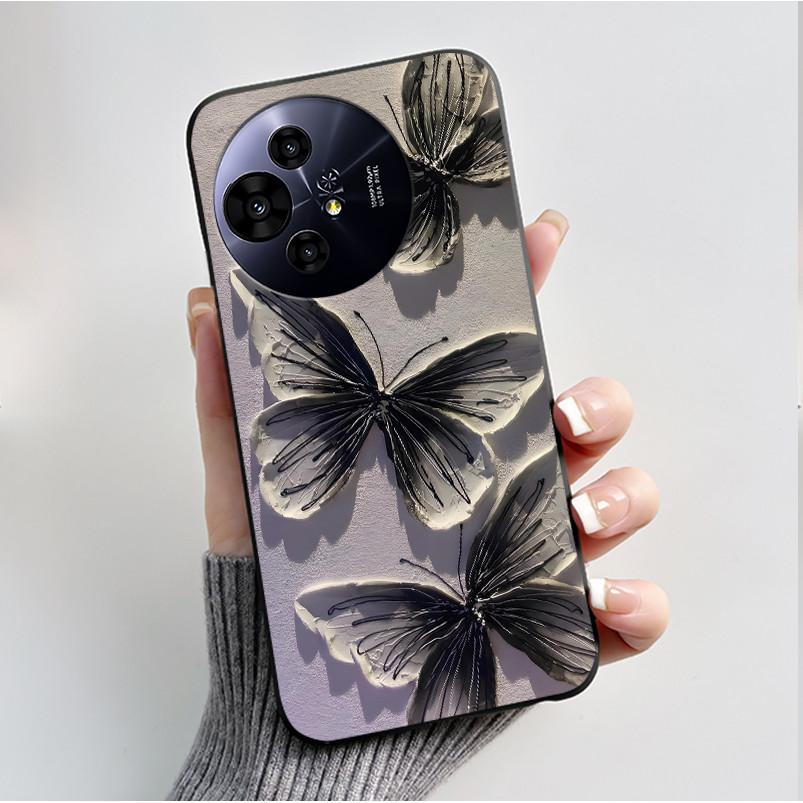 Чехол для телефона TCL 50 Pro NxtPaper 5G, Роскошный модный, с бабочкой и цветком, Черный, Мягкий ТПУ, Силиконовый, Ударопрочный, Корпус