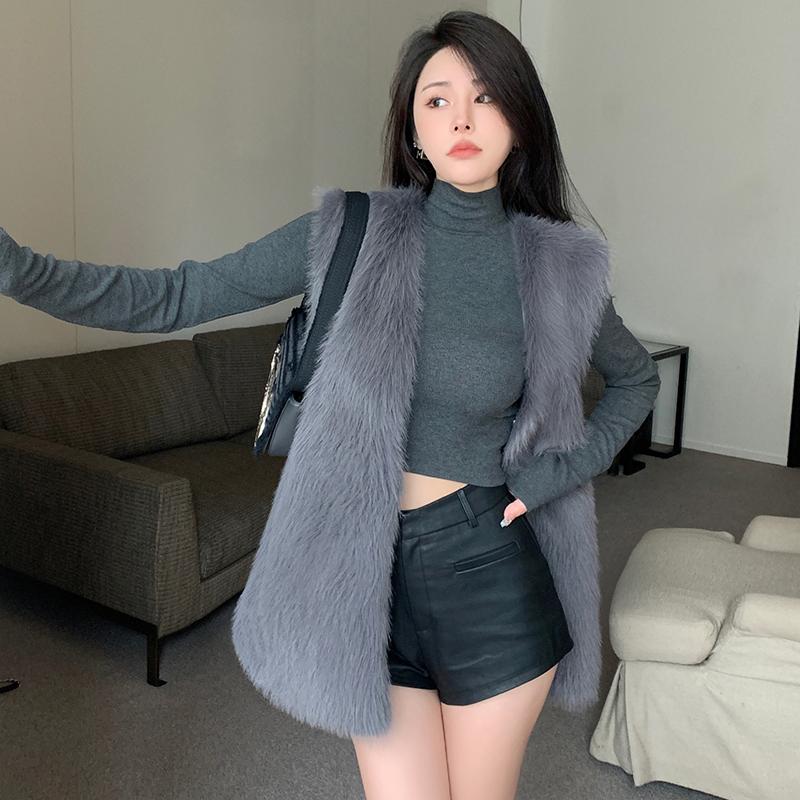 Осенне-зимняя женская роскошная меховая безрукавка из искусственного меха, женская рождественская куртка без рукавов из искусственного меха лисы