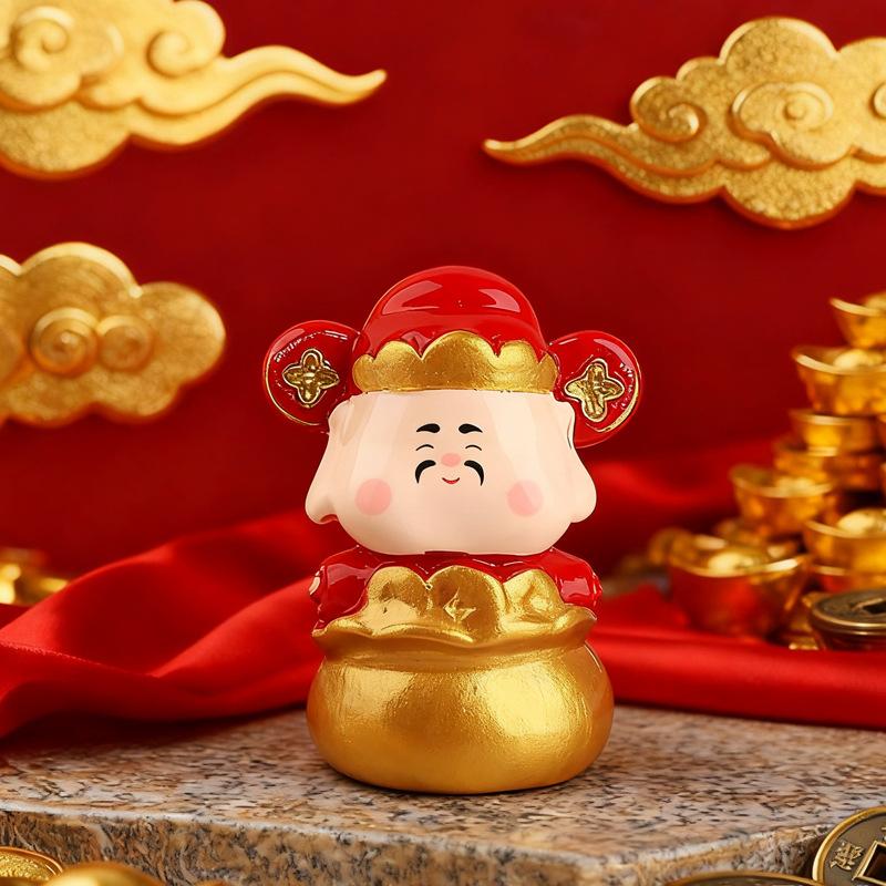 1Pcs Cute New Year'S God Of Wealth Decorative Resin Figurines Stress Relief Healing Emotions Small Ornament Ideal Gifts For Home