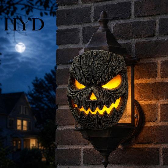 Halloween Outdoor Lightshade Pumpkin Face Figurine, Wall Mounted Tree Statue, Festive Mask Spooky Resin Hugger for Yard, Decor Seasonal Art