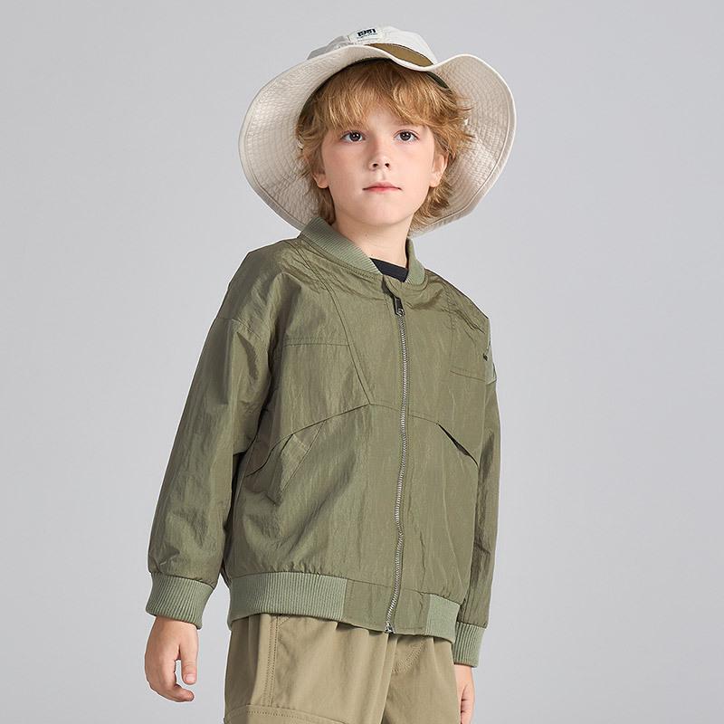 Kids Boys Jacket Solid Color Zipper Windbreaker Long Sleeve Stand Collar Lightweight Breathable Outerwear For Spring Autumn Outdoor School Sports