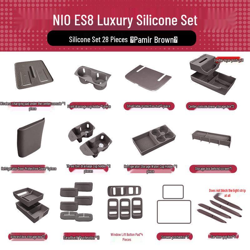 Nio ES8 Console Silicone Pad & Storage Box Set - Fits 26 Model Accessories for Interior Decoration.