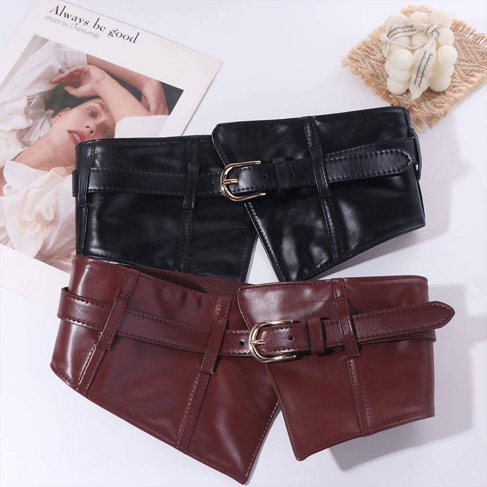 Регулируемый Эластичный Куммербунд Кожаный Корсет на Талию Элегантный Широкий Пояс Платье
