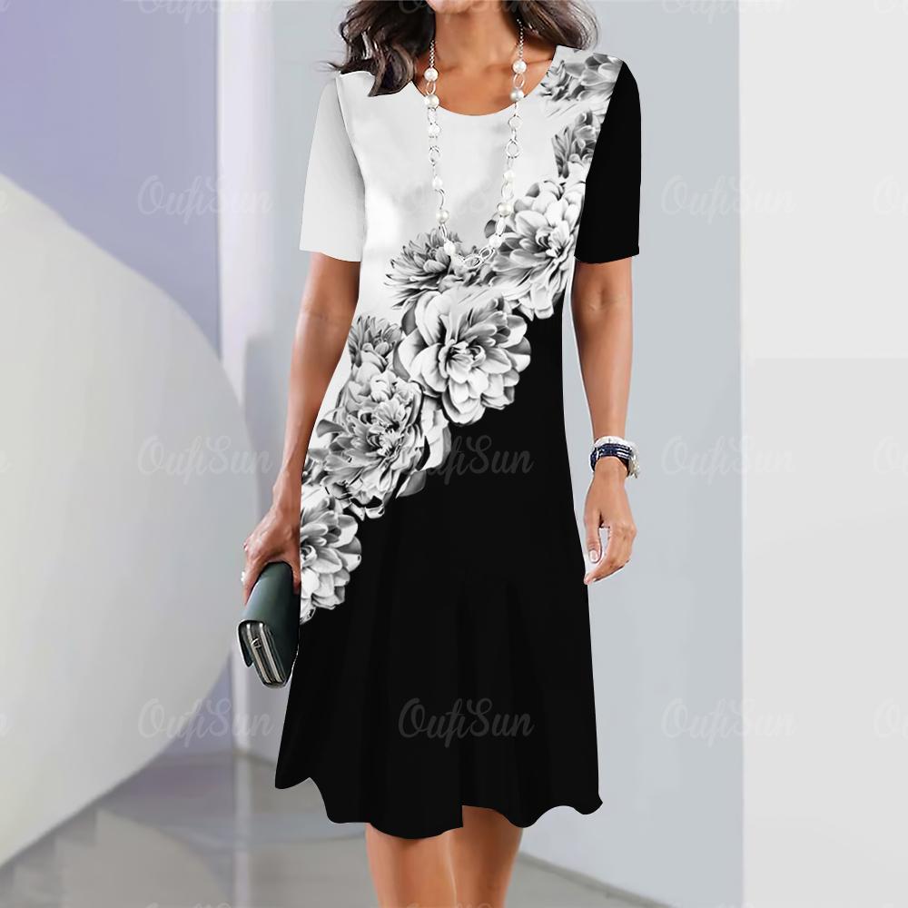 New Vintage Women's Dresses Floral Patchwork Printed Elegant Casual Short Sleeve Dress Y2k Loose Oversized Fashion Dress 2023