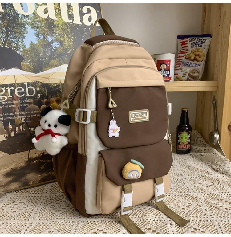 School Bag Female Campus Wind Large Capacity Junior High School Student Backpack College Student Contrasting Color Versatile Backpack