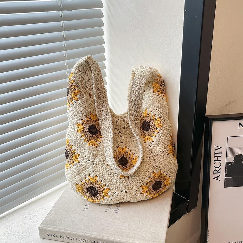 Пасторальная свежая повседневная плетеная сумка женская летняя новая большой вместимости универсальная на плечо под мышку