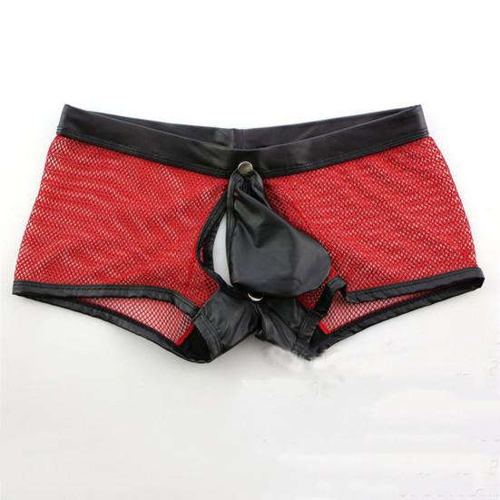 Men Thongs Hollow Out Mesh Sexy Opening U Convex Super Breathable Men Boxers