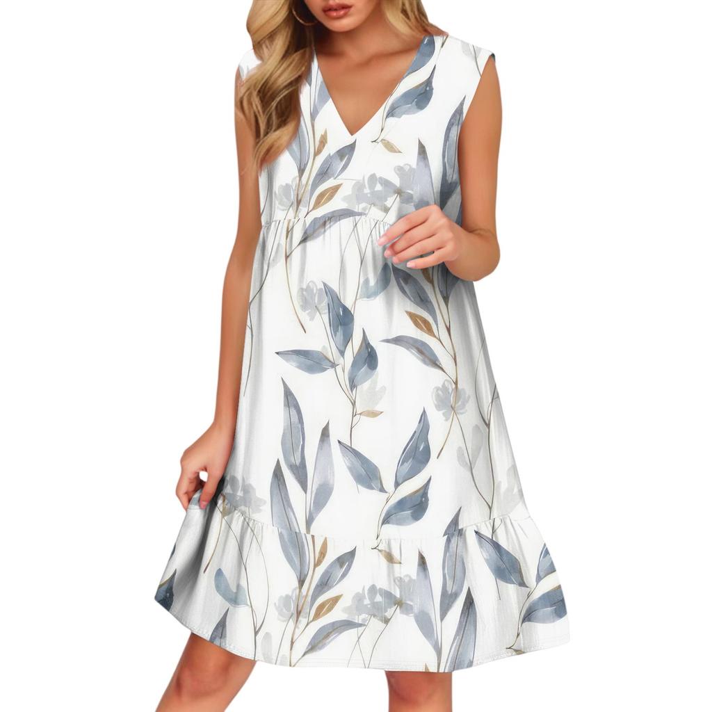 Women's Casual Fashion Breathable V-neck Vest With Pockets Floral Holiday Dress