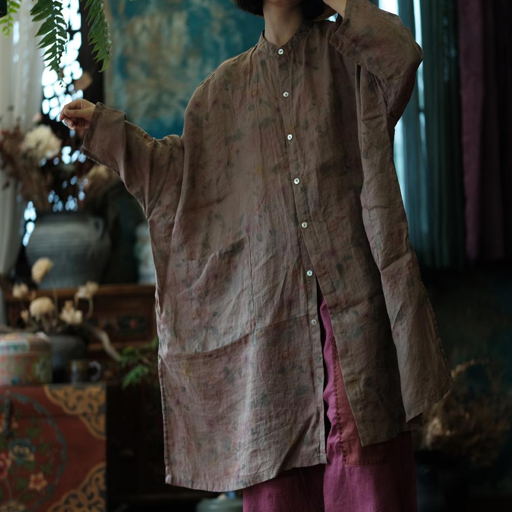 Johnature Women Chinese Style Ramie Print Floral Shirts Autumn Loose Button Blouses Long Sleeve High Quality Vintage Shirts