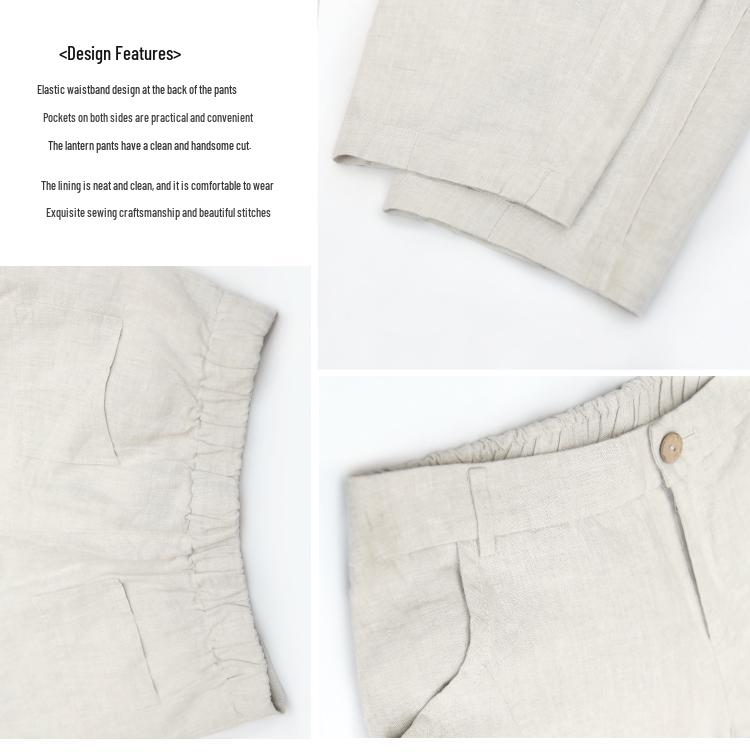 2026 Spring/Summer Women's Comfortable Ramie Wide-Leg Carrot Pants - Retro Lantern Style, Loose & Casual