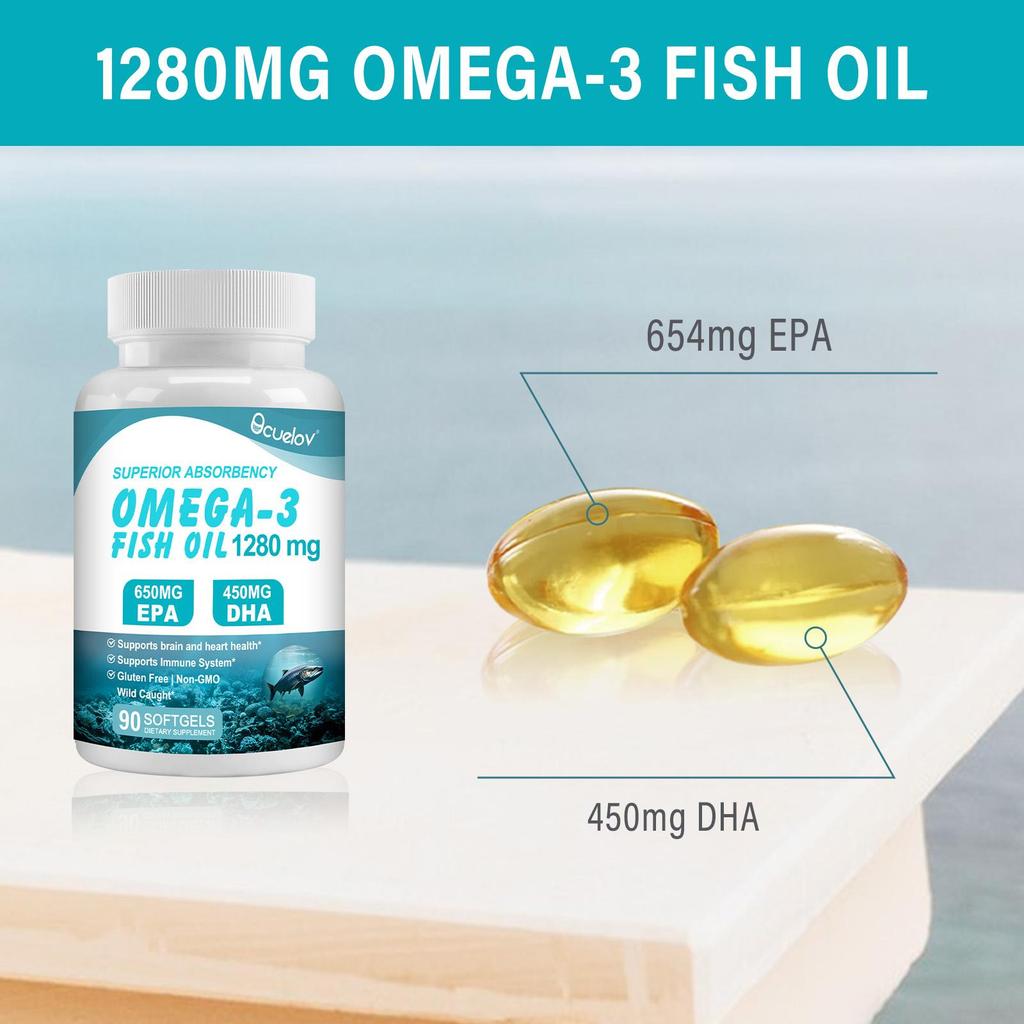 Omega 3 supplement with 1100 mg of EPA and DHA—supports brain, eye, heart, and immune system health. 90 capsules.