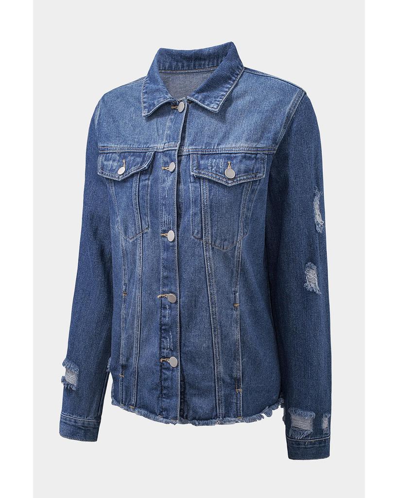 Azura Exchange Джинсовая куртка с потертыми пуговицами