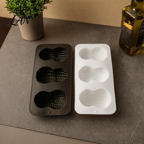 Food Grade Silicone Baking Mold Peanut Shaped Mold, with 3 Cavity, Flexible Non-stick Multipurpose Accessory Tray, for DIY Chocolate Mousse