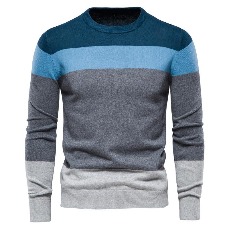 Men S Striped Pullover Knit Sweater Round Neck Long Sleeve