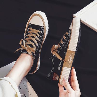 Женские милые туфли с рисунком медведя, повседневная уличная обувь на шнуровке, легкие низкие кеды