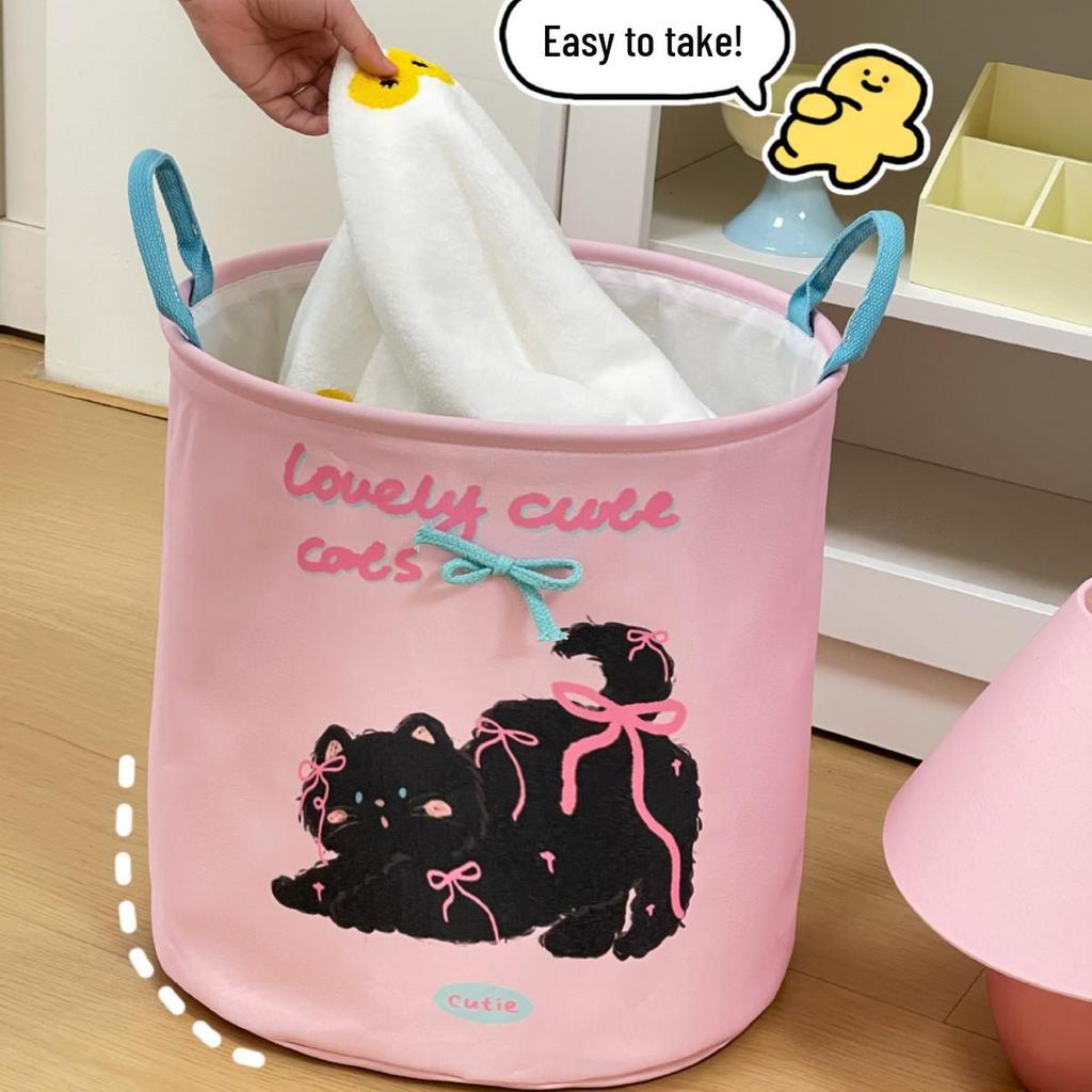 Складная корзина для белья с кошачьим дизайном - Водонепроницаемая, большой вместимости для ванной комнаты и хранения одежды.