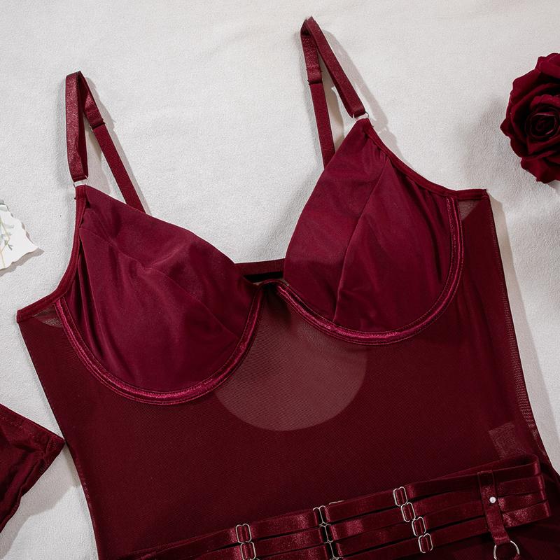 TERMEZY Женский сексуальный корсет, эластичное искушение, бюстье, нижнее белье, тонкие подвязки с перчатками, комплект из 3 предметов, нижнее белье