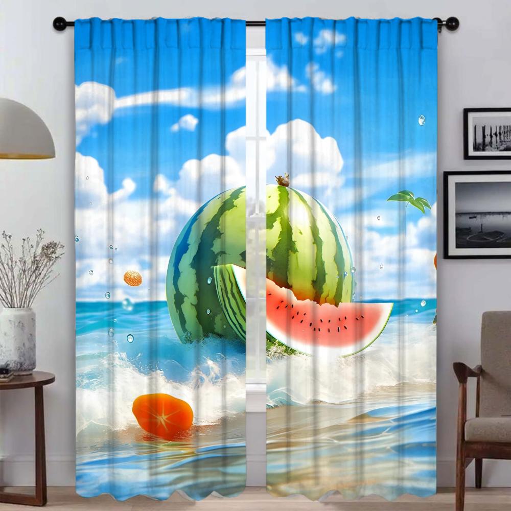 Watermelon Flavor of Summer Shades Anti-mosquito Curtains for Living Room Home Interior Curtains 2 Pieces Partition Curtain