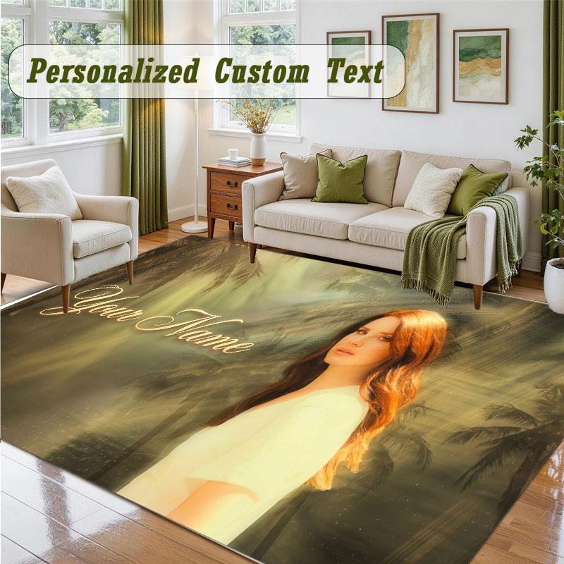 Crystal Velvet Square Rug Custom NameLana Del Rey Pattern Non Slip Home Floor Decor Rug