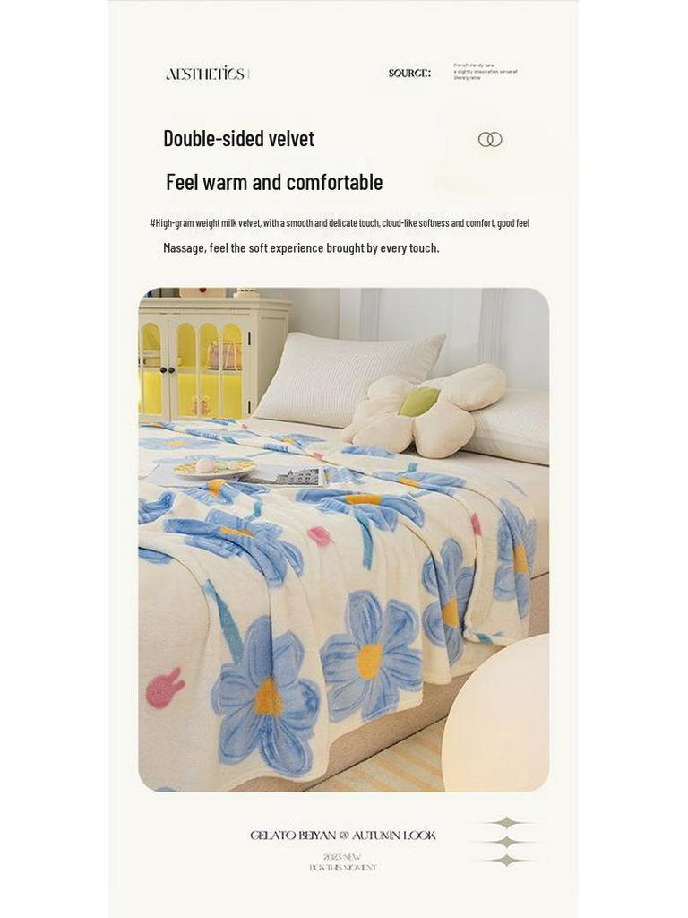 Flannel Insulated Air Conditioning Blanket for Dormitory, Single, and Double Beds