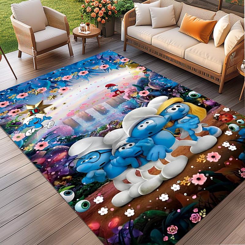 Blue Smurfs Print Rug, Washable Floor Carpet, For Entryway Dorm Laundry Room Office Study, Home Decor Birthday Christmas Gift