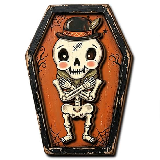 Hanging Decorations for Home Vintage Halloween Wooden Decor, Coffin-Shaped Tabletop Ornaments, Freestanding & Shelf Sitters Fall Ornament Mantel Porch
