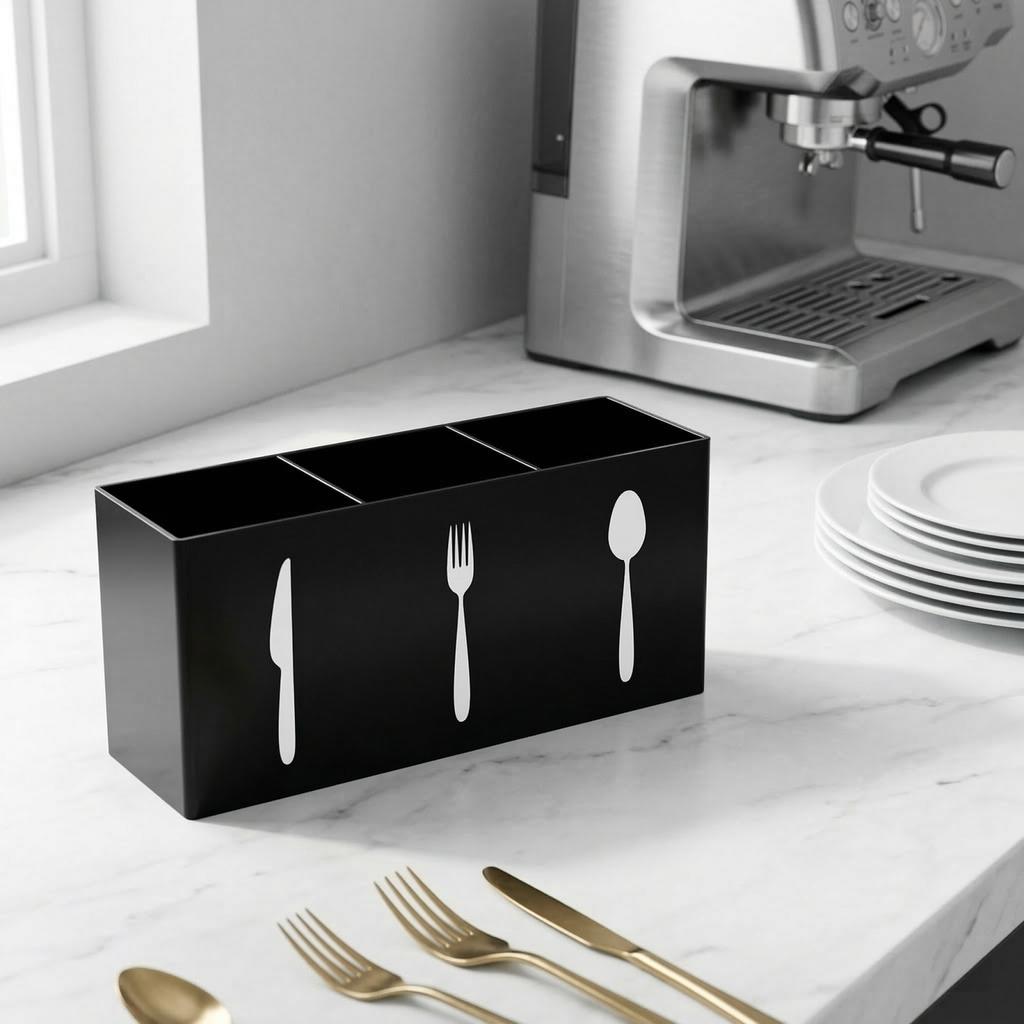 Cutlery Organizer Box with Separate Compartments for Knife Fork Spoon Storage Kitchen Drawer Utensil Holder Container