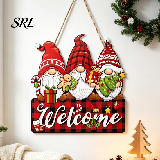 Cute Dwarf Seasonal Ornament Christmas Gnome Wooden Hanging Pendant, Cartoon Ornament, Merry Party Decor Door Sign for Home Shop Holiday Decoration