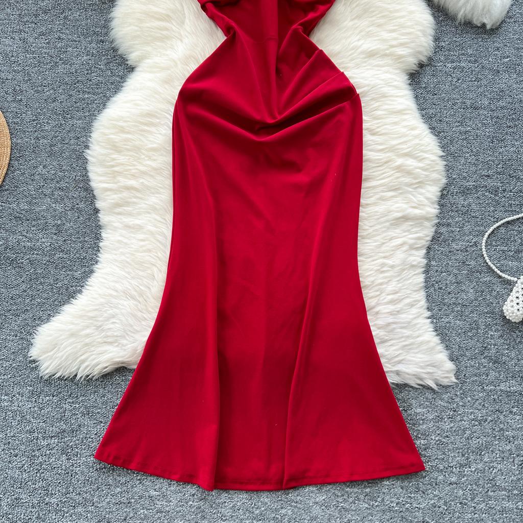 Летние женские V-образный вырез без рукавов бисерные однотонные вечерние платья-русалка с длинным миди-платьем