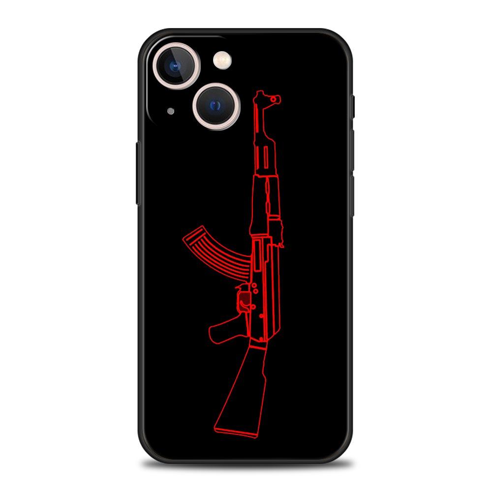 Чехол для телефона AK47 Пистолет Пули Для Apple iPhone 11 15 14 Pro MAX 12 13 7 8 Plus X XR XS MAX SE Силиконовый Черный Чехол Funda
