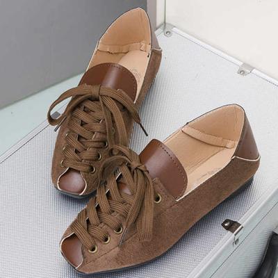 2025 Весна и лето Новые сто одни квадратные женские туфли с неглубокой горловиной и завязками на плоской подошве, осень