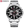 CURREN 8363 Мужские спортивные кварцевые часы с синим и золотистым ремешком из нержавеющей стали