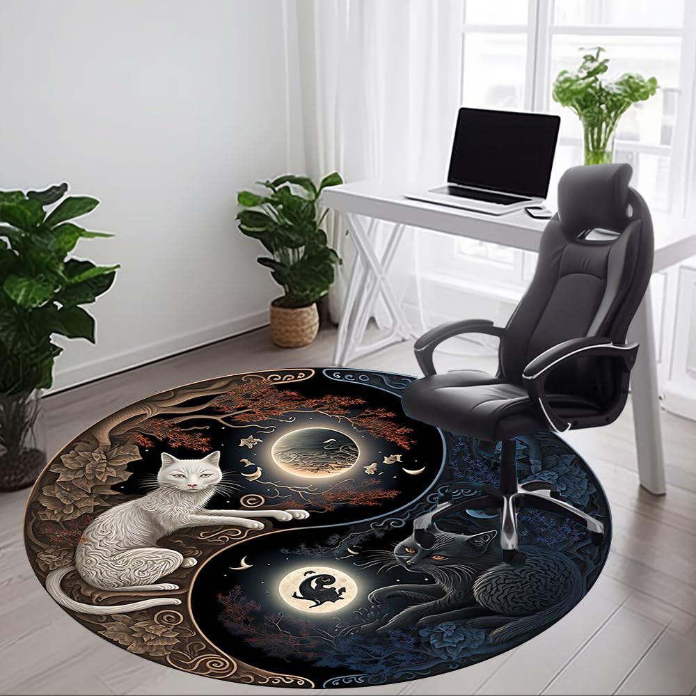 1pc Yin-Yang Cats Chair Carpet for Office Non-Slip, Machine Washable Rug for Office, Room - Holiday Decor, Machine Made yy251016083