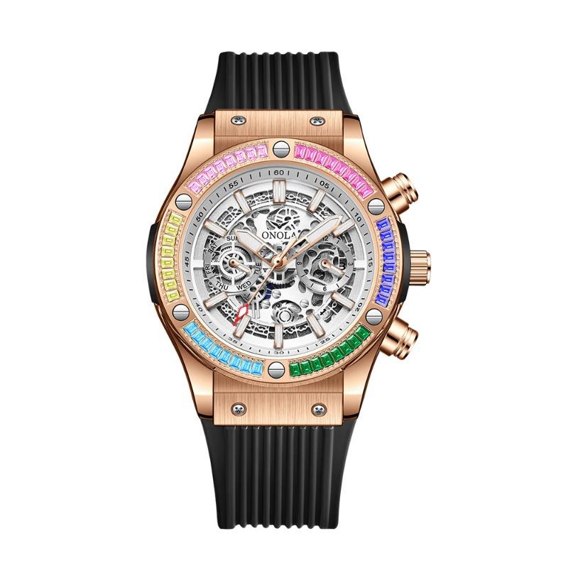 Top Brand Fashion New Rainbow Diamond Automatic Mechanical Watch Men's Waterproof Tape Watch