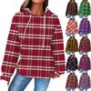 Women's Fashion Loose Hooded Pullover Long Sleeve Plaid Sweatshirt with Drawstring Drop Shoulder and Pocket Print Top