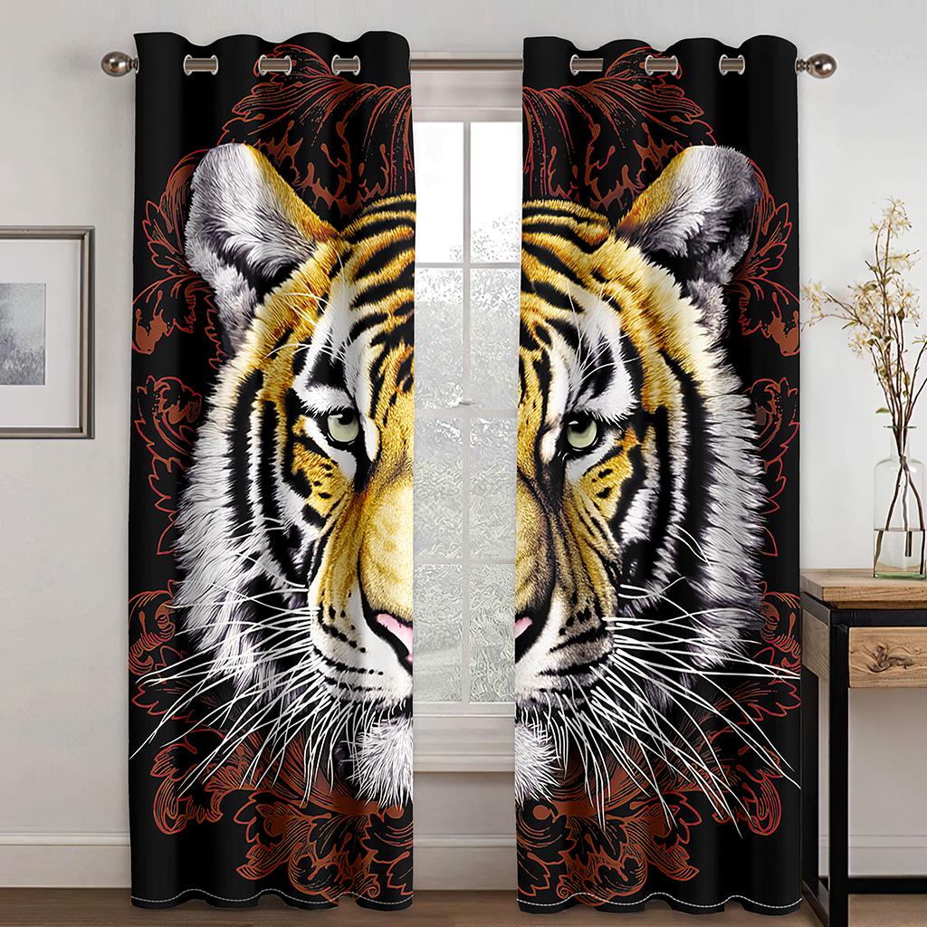 King of The Forest Tiger Animal Series Luxury Sunshade Curtains 2 Pieces of Living Room Bedroom Home Decoration Hook Piercing