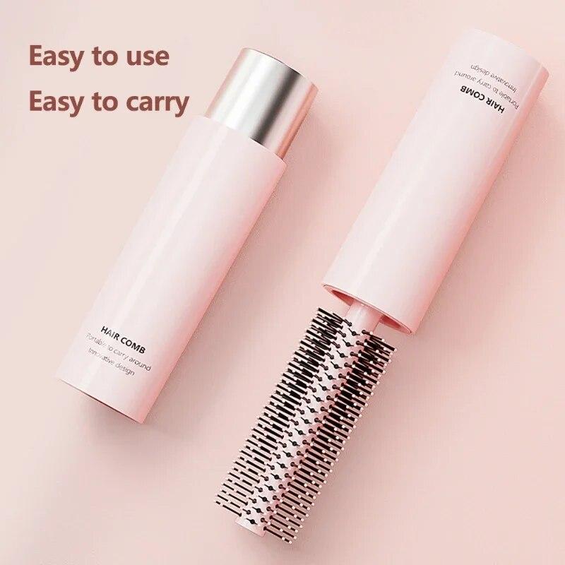 Круглая щетка для вьющихся волос, портативная телескопическая плойка, парикмахерская расческа, встроенная для фена, салон красоты, инструмент для укладки волос