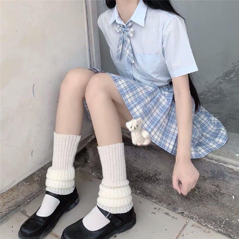 Japanese Lolita bow cute hairball knitted socks cover women's winter leg warmers stacking socks white jk socks
