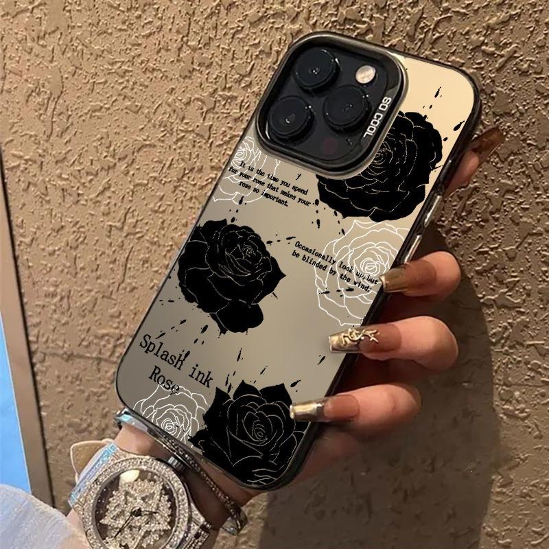 Черная Роза Подходит для Apple 15 Цвет Серебристый iPhone14Pro Креативный 13/11promax Цвет Серебристый 16 Защитный Чехол