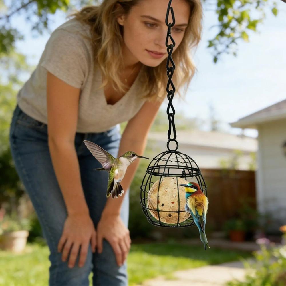 Squirrel Proof Hanging Bird Feeder Iron Hanging Bird Food Station Bird Feeding Wire Cage Garden