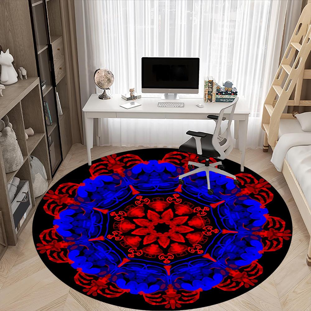 1pc Red Blue Mandala Pattern Chair Carpet for Office, Non-slip, Soft and Durable Rug, Perfect for Office, Living Room yy251103162