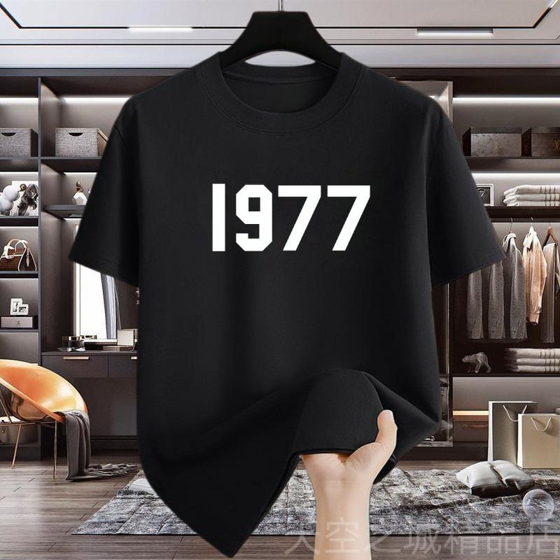 New Summer Unisexs Pure Cotton Tshirt 1977 Shortsleeved Ins Base American Loose Casual and Versatile Trendy Brand Halfsleeved