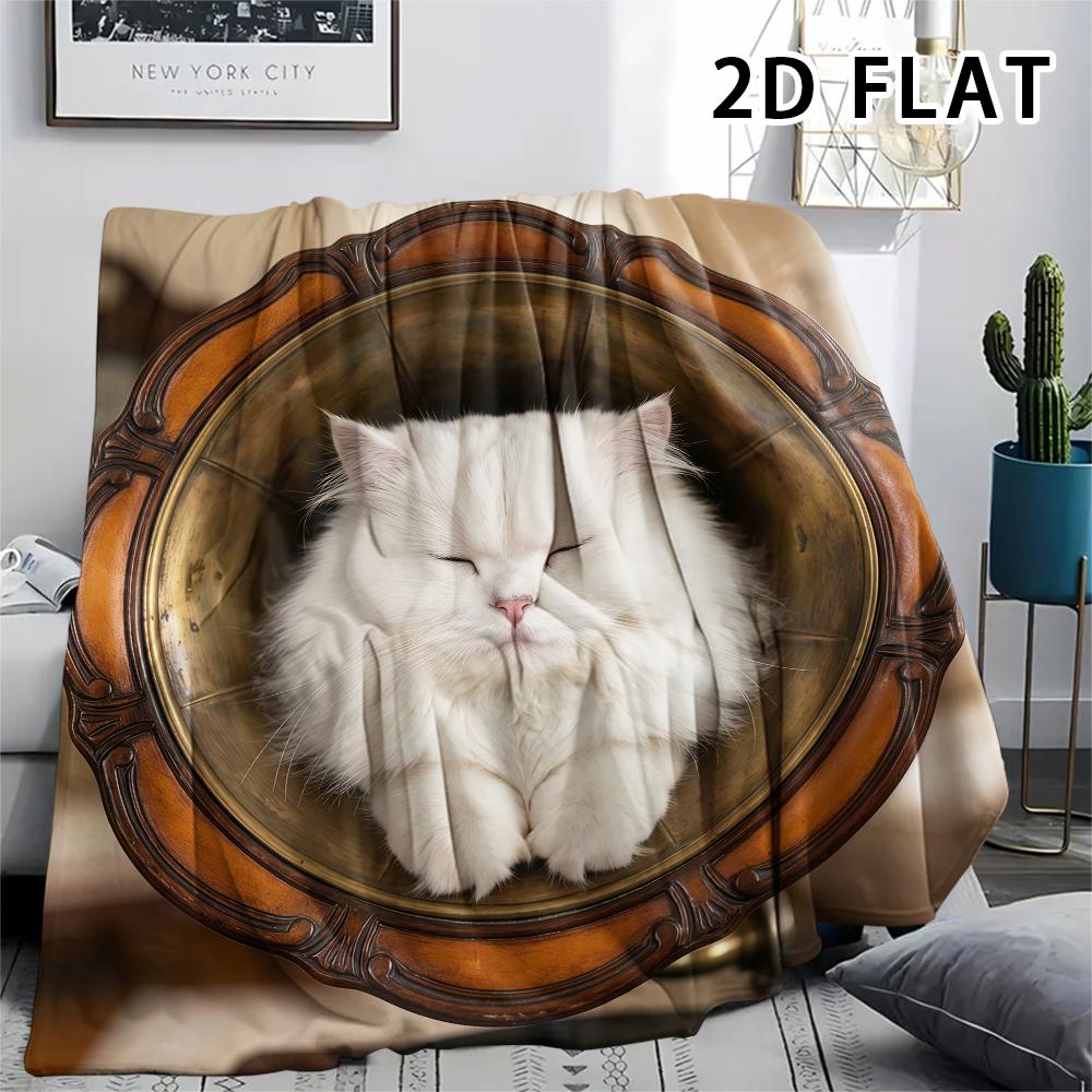 1Pc Classic Royal Cats Print Flannel Blanket,High quality Comfortable for All Seasons,Home Decor,Warmth and Comfort,Perfect for Christmas Gifts
