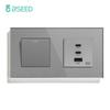 BSEED 1/2Gang Mechanical Light Switch 1Way With Fast Charging 65W USB C Socket Dual Typc-c Ports Glass Frame EU Standard
